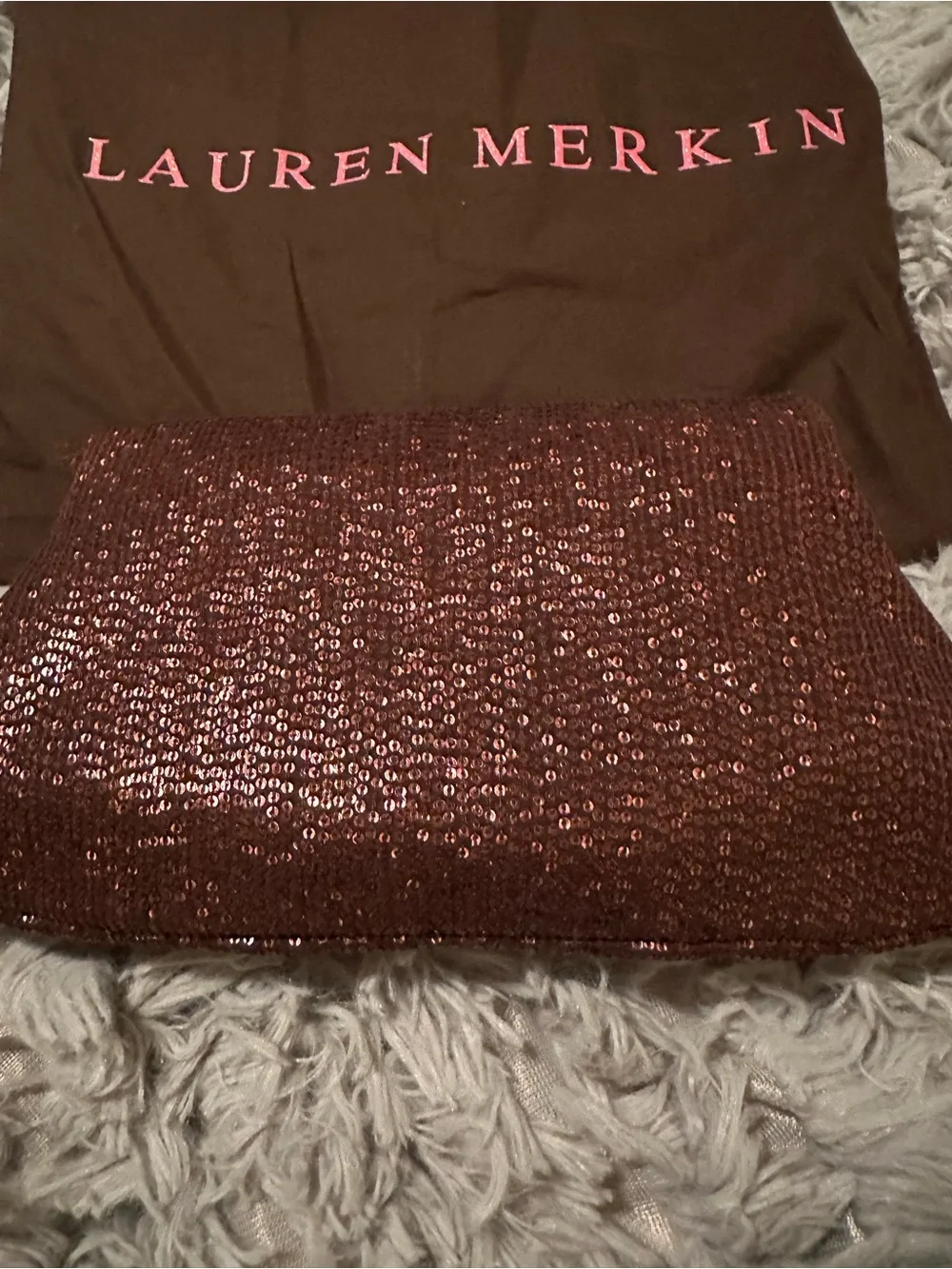 Lauren Merkin Brown Sequin Clutch Bag
